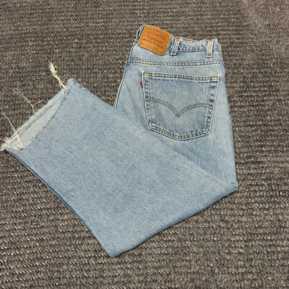Levis 505 Regular Fit Mens Jeans 40x32 Cut Off‎ Cropped Raw Hem Light Wash Denim